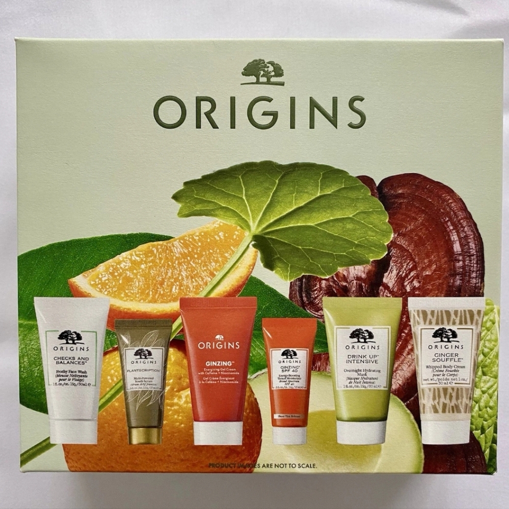 New Origins 6 Piece Plant Powered kin Care Set Ginzing Gel Cream Plantscription
